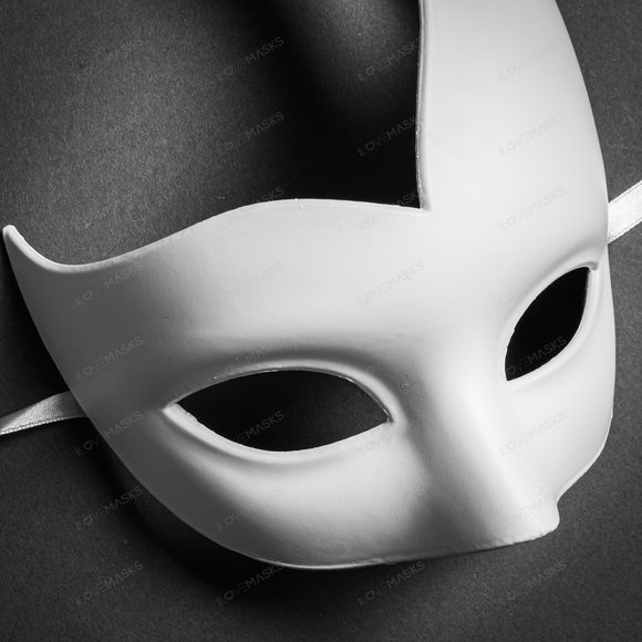 Venetian Half Moon Masquerade Costume Prom Eye Mask - White - Picture 5 of 6